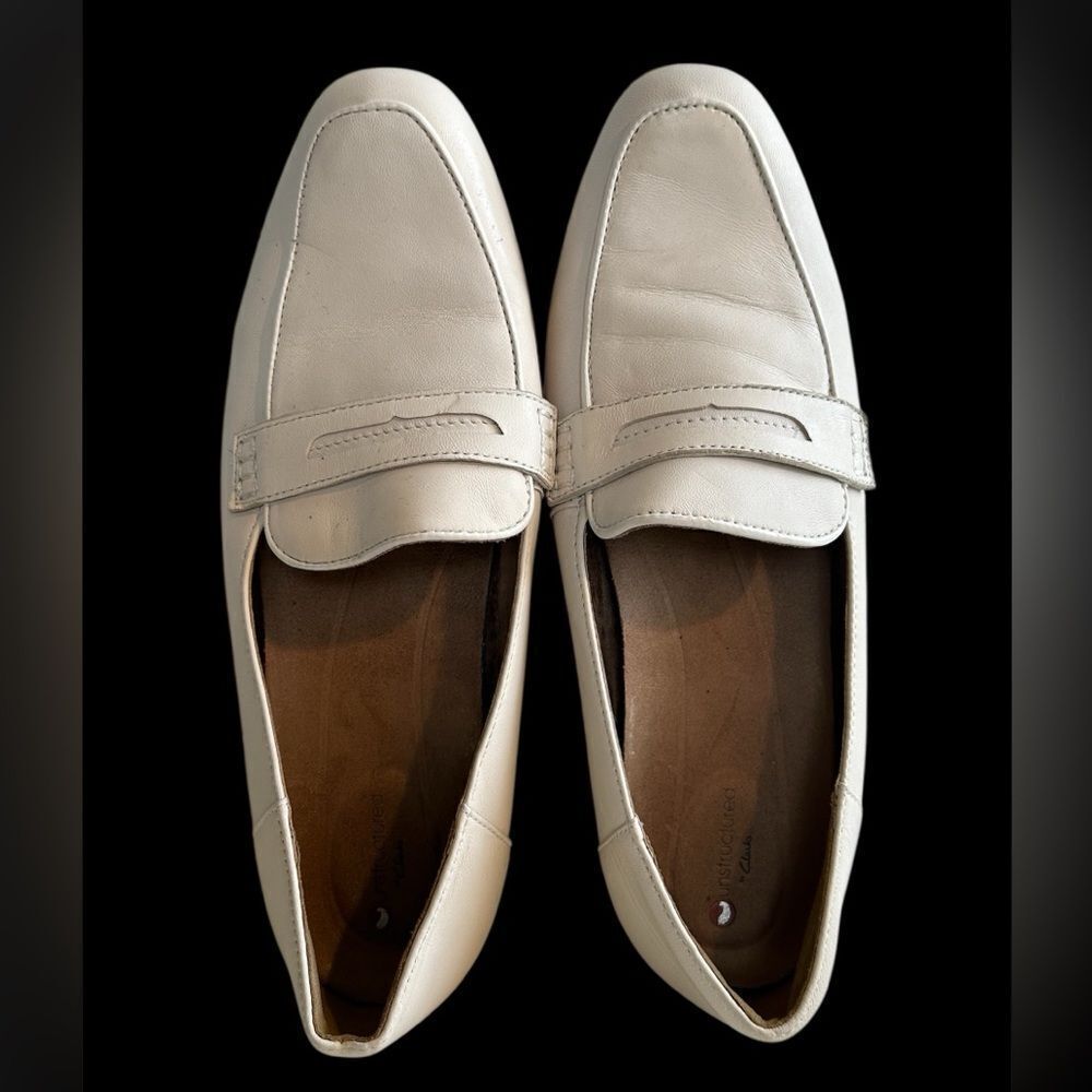 NWT CLARKS Women's Keesha Cora White Leather Penny Loafers 9.5